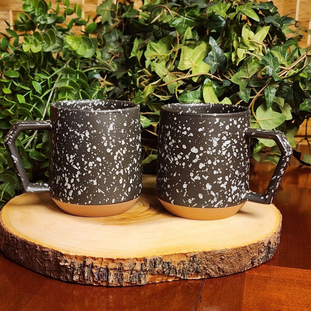 Pair Of Chips Inc. Black White Splash Modern Industrial Decor Coffee Tea Cups
